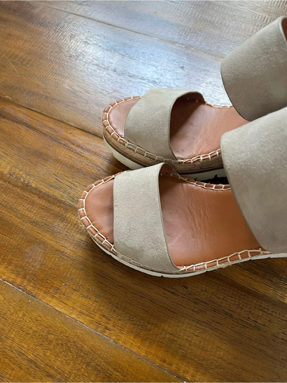 gentle souls Taupe Suede Double-Strap Wedge Sandals